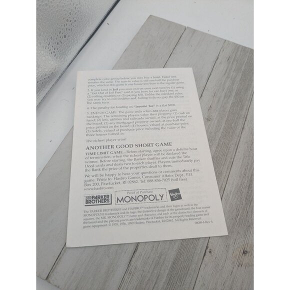 Vintage 1999 Monopoly Edition Game Replacement Board Instructions - Picture 9 of 10